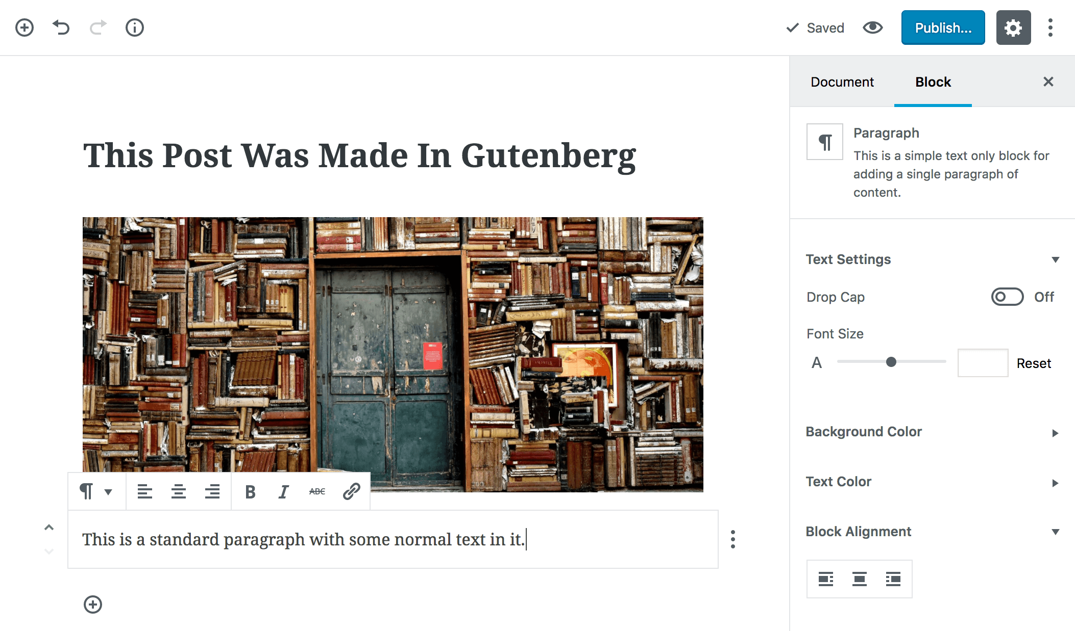 Editing a post in the Gutenberg editor, with the Blocks settings in the right sidebar.