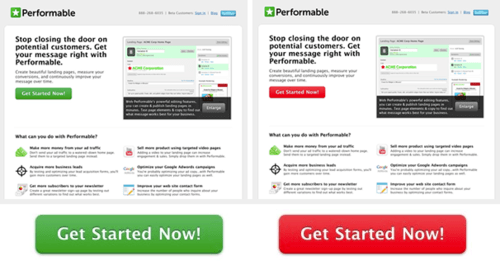 Examples of a green and red button from Hubspot's test.