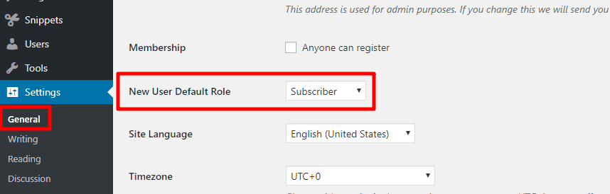 default user role