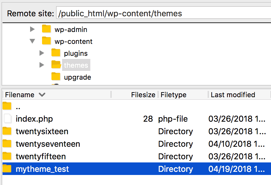 Changing the name of the current theme's directory.