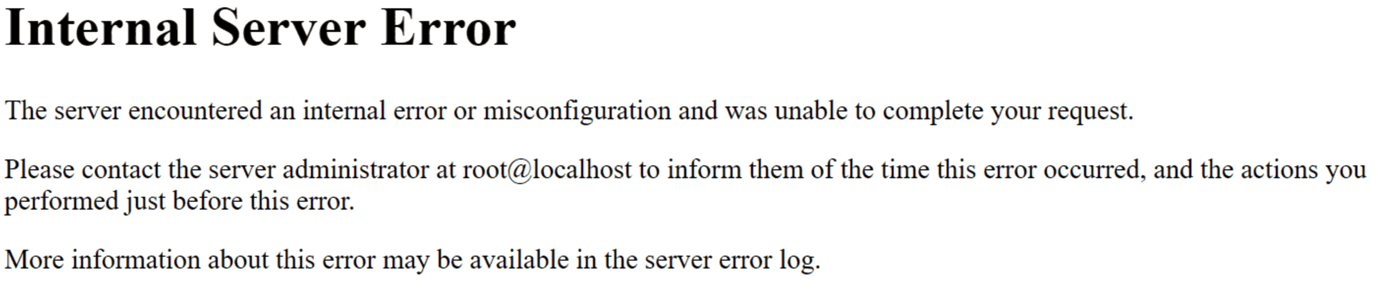 The Internal Server Error message.