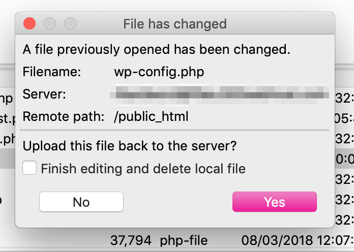 FileZilla message about updating a file.
