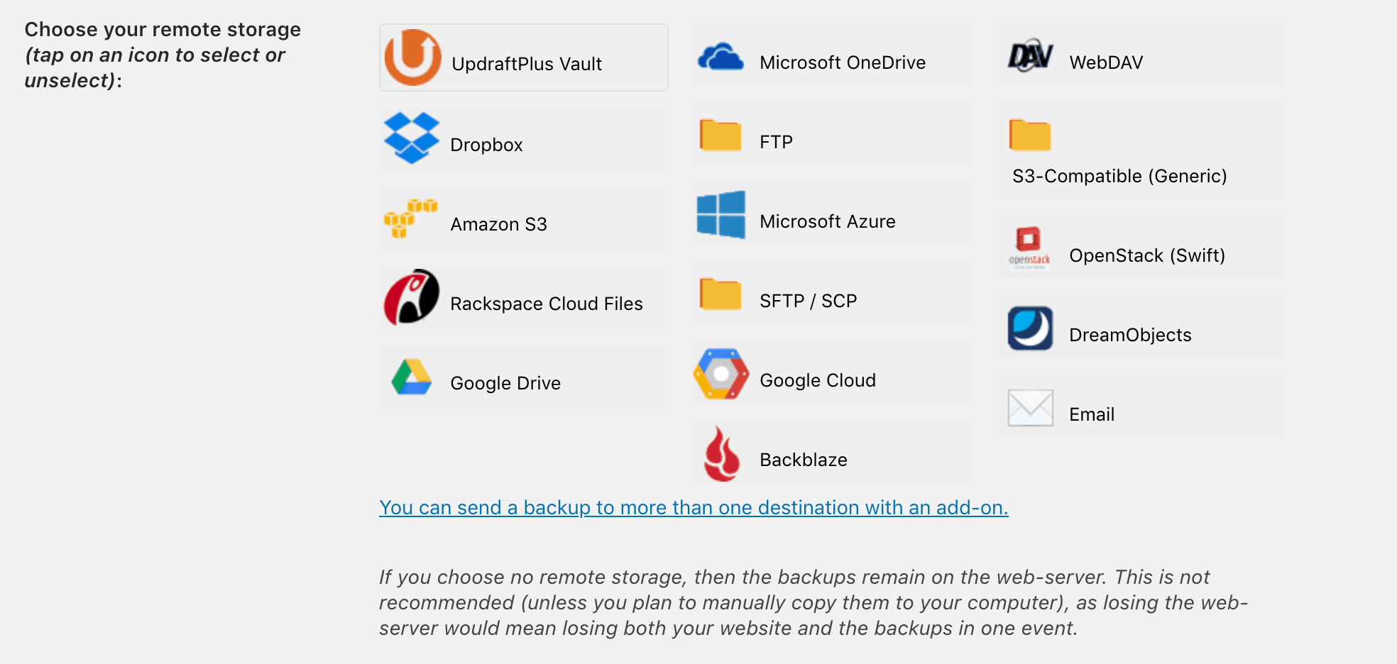 The services you can use to save your backups.