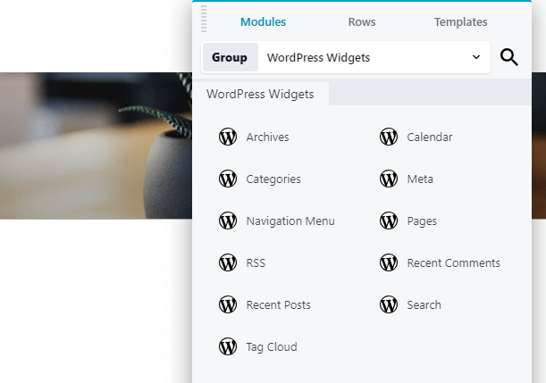 Adding WordPress widgets using the Beaver Builder.