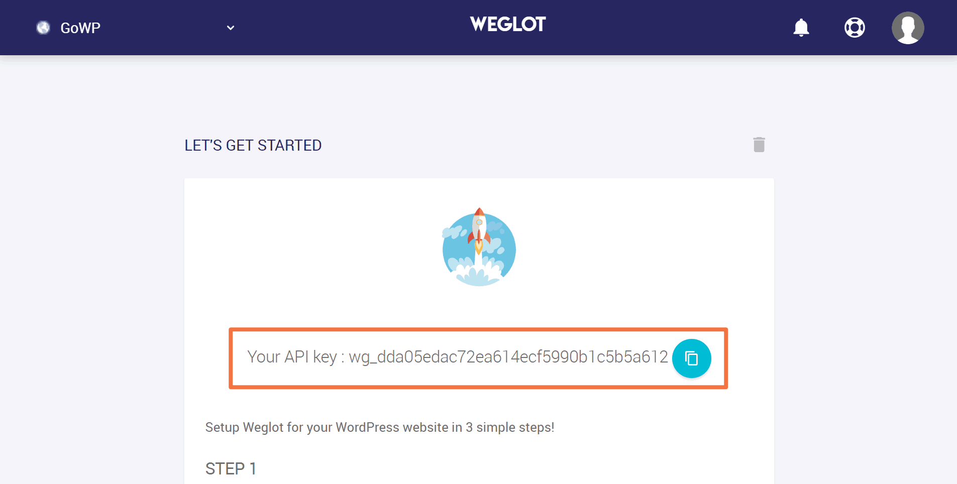 Create Weglot account and get API key