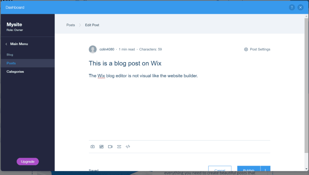 Wix blog editor