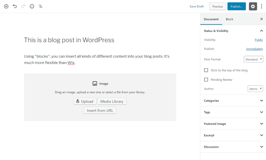 WordPress blog editor vs Wix