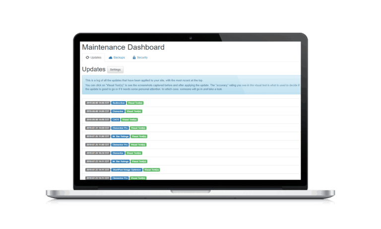 maintenance dashboard updates