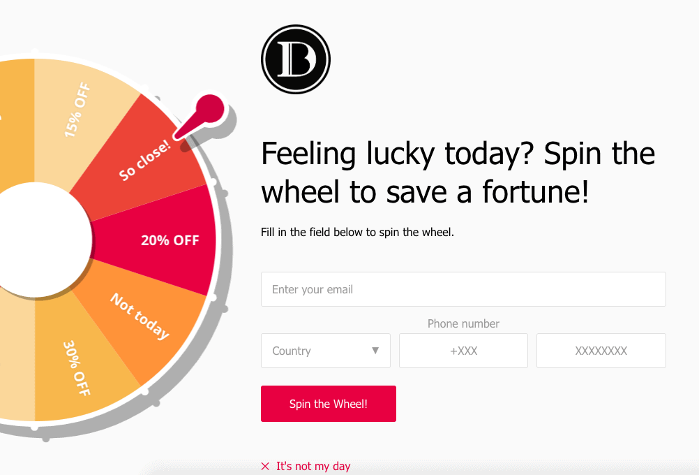 Contact form with a colorful roulette.