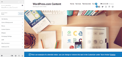 Interface to customize a WordPress.com website theme
