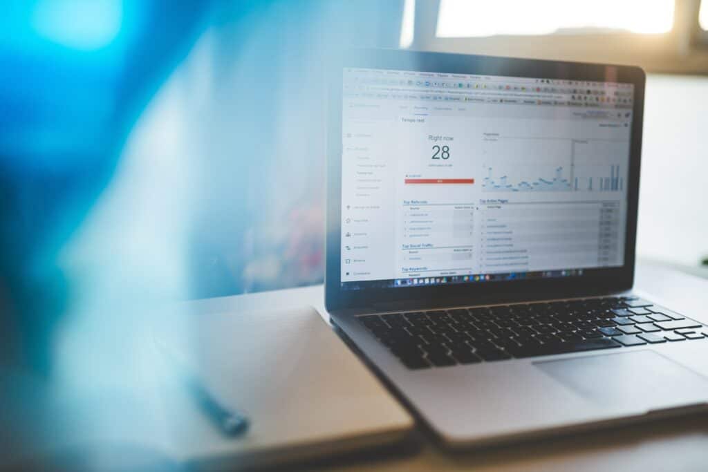 Laptop displaying metrics and KPIs