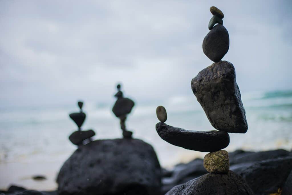 Zen rocks on a beachside.