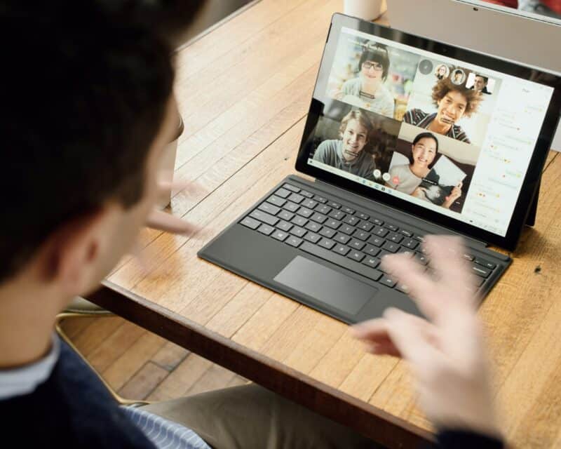 A man on a video conference call