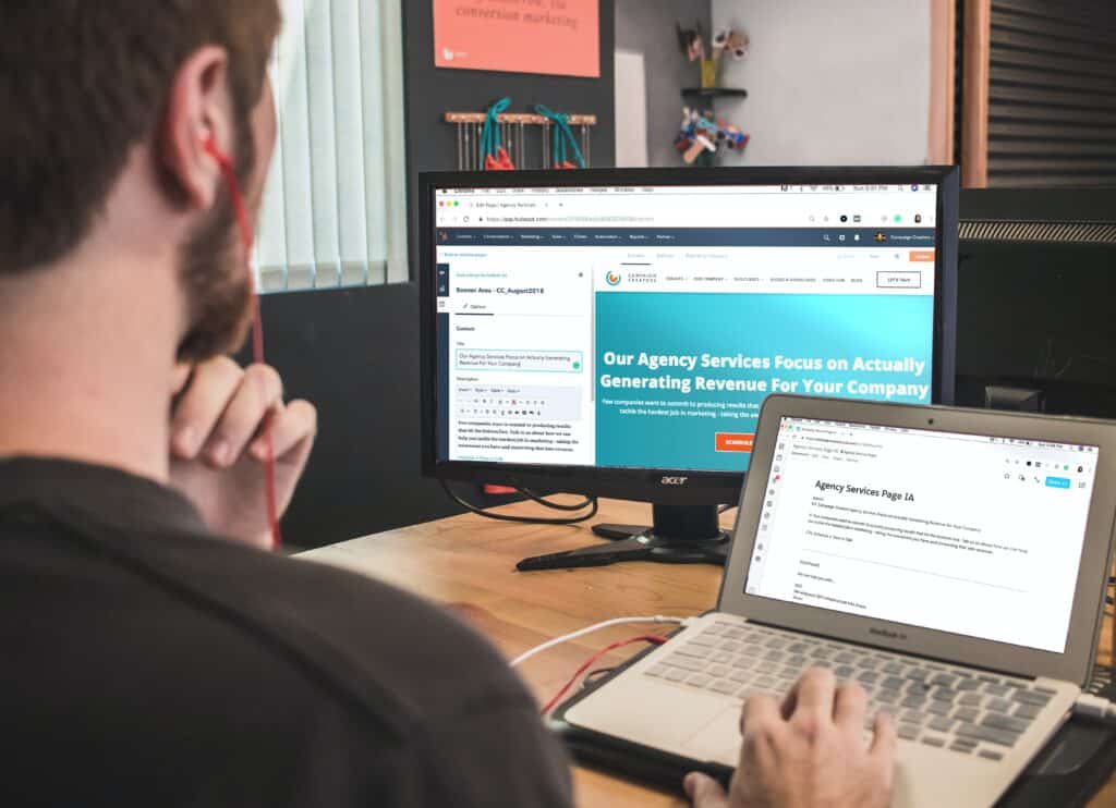 Man reading about Agency Services on computer