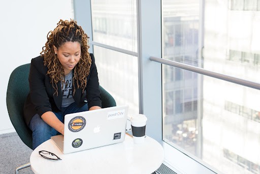 A woman working in an office